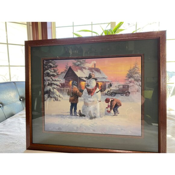 Vintage Home Interiors Jack Sorenson Children Building Cowboy Snowman Framed Pri - Picture 3 of 7